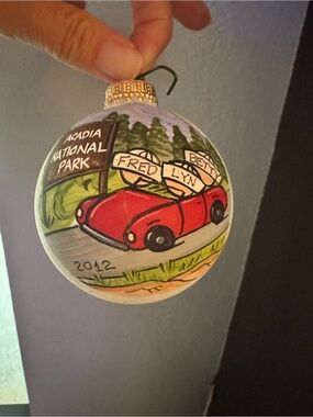 Hand-Painted Red Car Acadia National Park Holiday Ornament